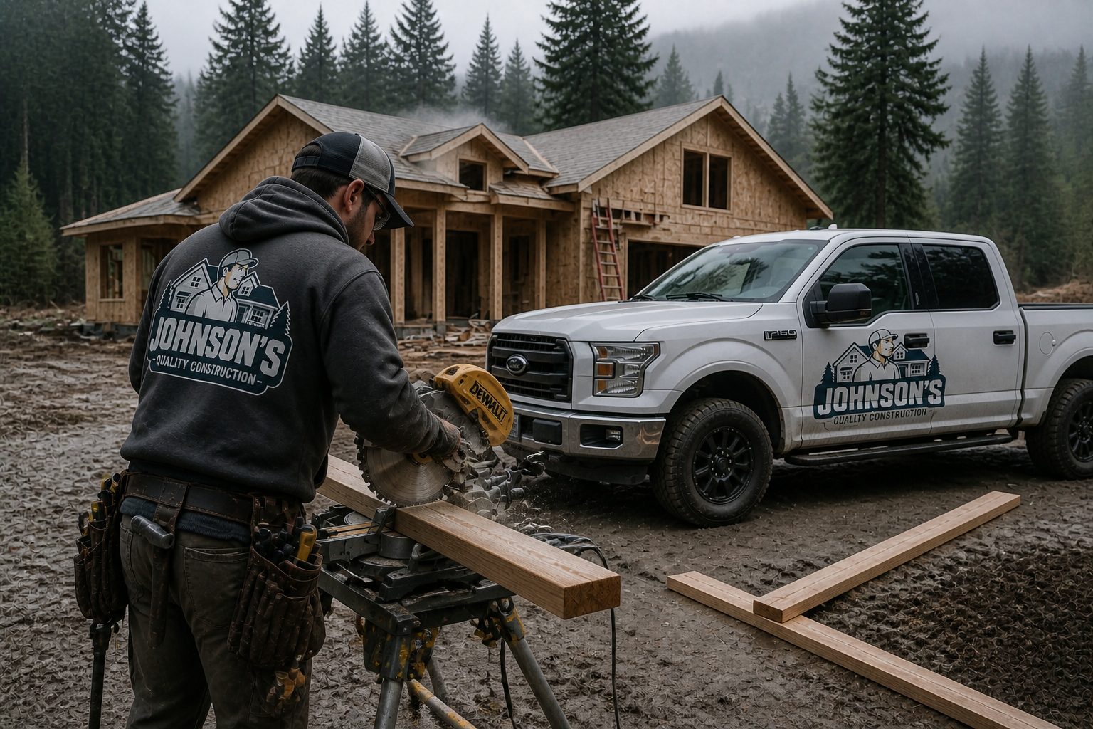 Johnson's crew framing a home in the Skagit Valley